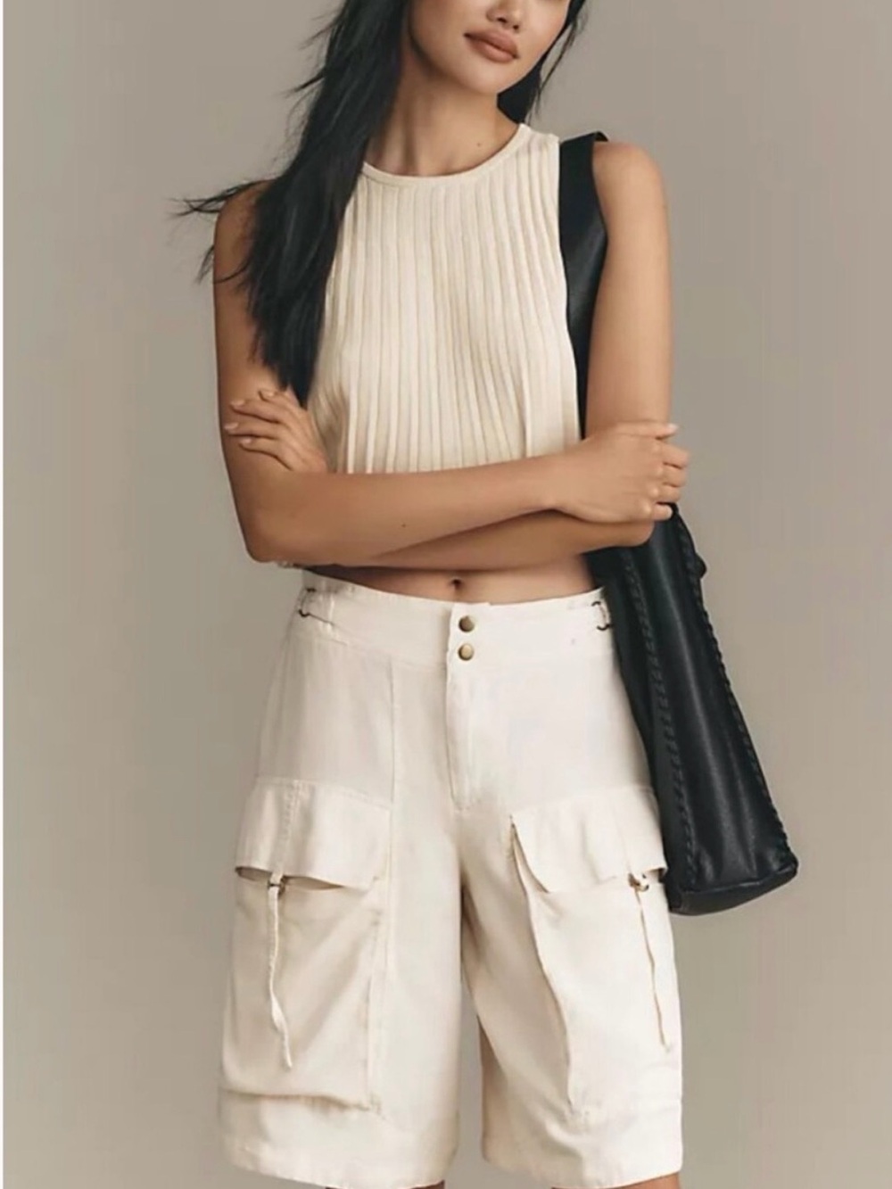 NEW Anthropologie Cream Ivory White High-Rise Cargo Utility Bermuda Shorts M